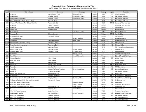 Complete Library Catalogue - Alphabetical by Title - Saskatchewan ...