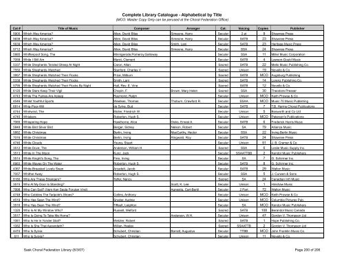 Complete Library Catalogue - Alphabetical by Title - Saskatchewan ...