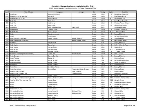 Complete Library Catalogue - Alphabetical by Title - Saskatchewan ...