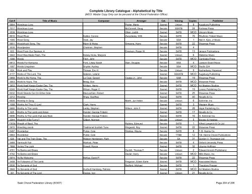 Complete Library Catalogue - Alphabetical by Title - Saskatchewan ...