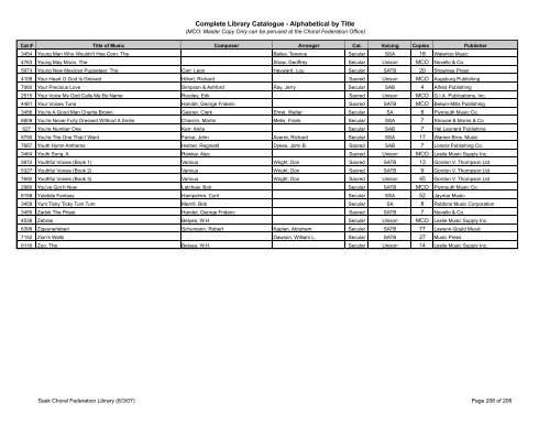 Complete Library Catalogue - Alphabetical by Title - Saskatchewan ...