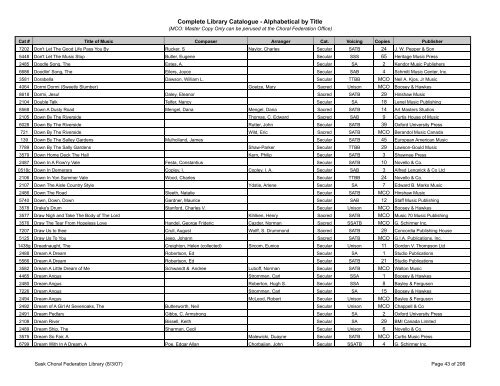 Complete Library Catalogue - Alphabetical by Title - Saskatchewan ...