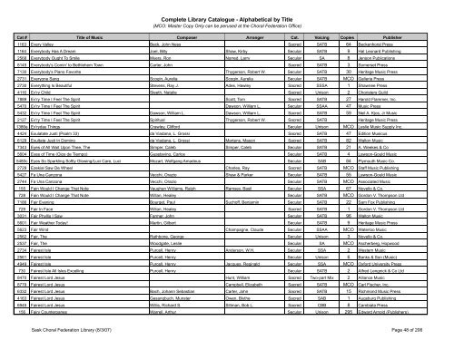Complete Library Catalogue - Alphabetical by Title - Saskatchewan ...