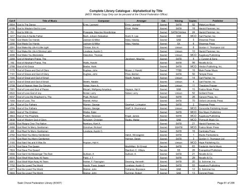 Complete Library Catalogue - Alphabetical by Title - Saskatchewan ...