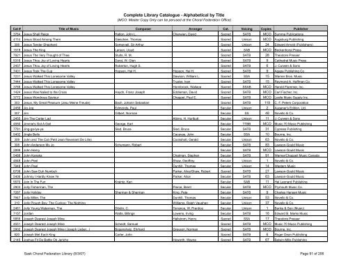 Complete Library Catalogue - Alphabetical by Title - Saskatchewan ...