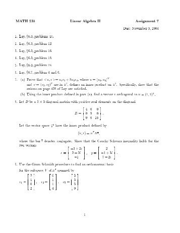 MATH 235 Linear Algebra II Assignment 7 Due: November 3, 2004 1 ...