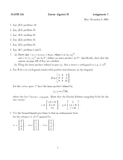 Math 235 Linear Algebra Ii Assignment 7 Due November 3 04 1