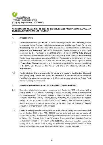 Company Registration No. 200209835C - ecoWise Holdings Limited