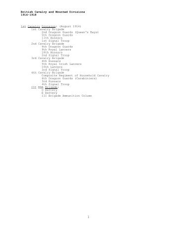 British Cavalry And Mounted Divisions 1914-1918 - CGSC