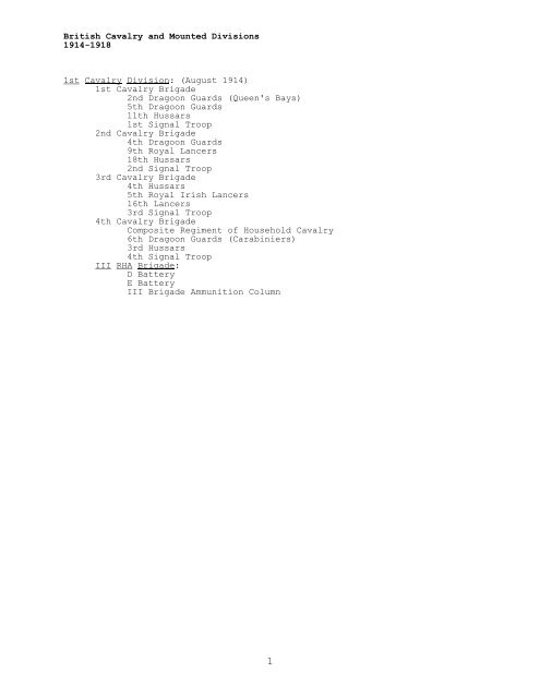 British Cavalry And Mounted Divisions 1914-1918 - CGSC