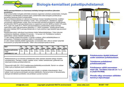 Biologis-kemialliset pakettipuhdistamot: - Raita Environment