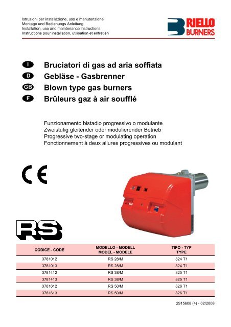 Bruciatori di gas ad aria soffiata GeblÃƒÂ¤se ... - Riello Burners