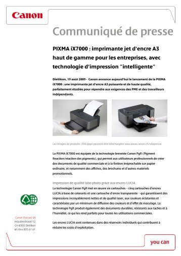 PIXMA iX7000 : imprimante jet d'encre A3 haut de gamme ... - Canon