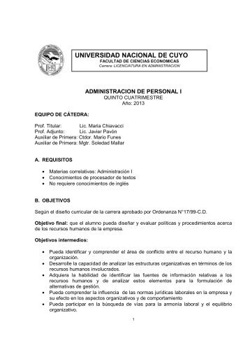 AdministraciÃ³n de Personal I - Facultad de Ciencias EconÃ³micas