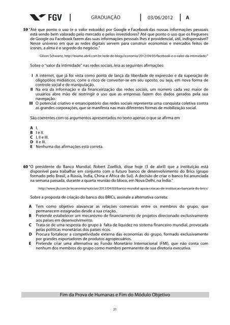 MÃ³dulo Objetivo - tipo A - Processos seletivos FGV