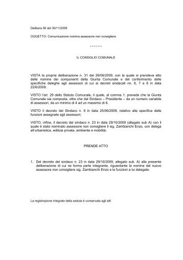 Comunicazione nomina assessore non consigliere. - Comune di ...