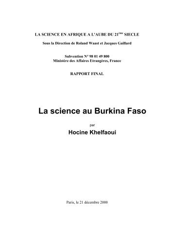 La science au Burkina Faso - Knowledge for development