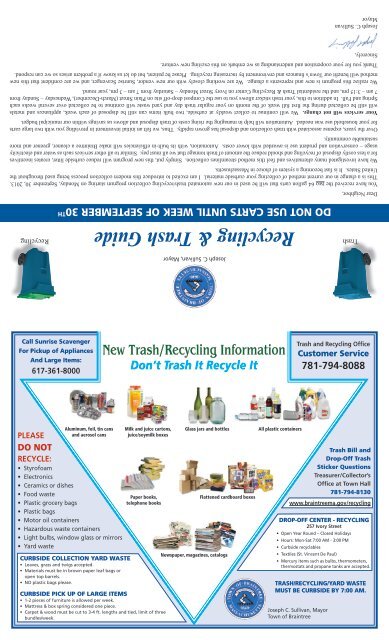 Trash Guid Recycling & Trash Guide - Town of Braintree
