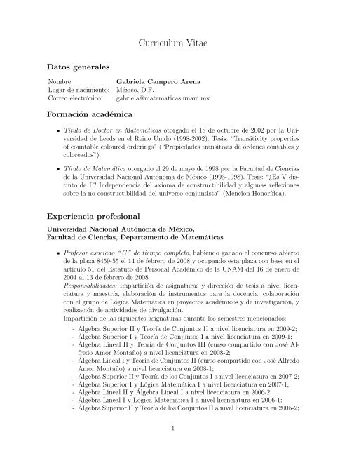 Curriculum Vitae - Departamento de Matematicas - Universidad ...