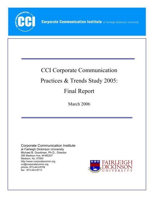 CCI Corporate Communication Practices & Trends Study 2005: Final ...