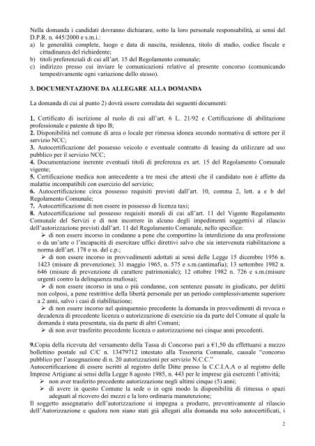 bando concorso NCC - CittÃ  di Cerignola