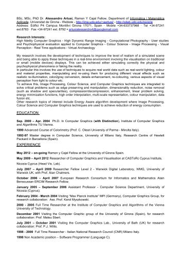 BSc, MSc, PhD Dr. Alessandro Artusi, Ramon Y Cajal Fellow ...