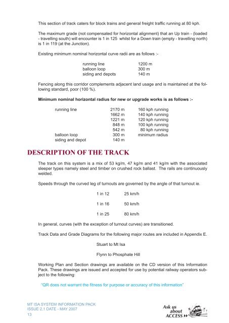 Mt Isa System Information Pack - Issue 2.1 - May ... - Queensland Rail