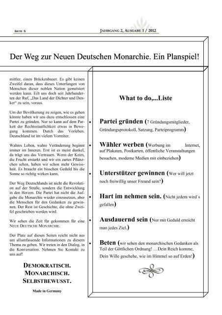 NeugrÃ¼ndung Des Vereins Neue Deutsche Monarchie eV Der ...