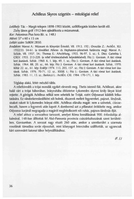 125 Ã©v â 125 tÃ¡rgy. VÃ¡logatÃ¡s a FejÃ©r megyei MÃºzeumok ... - MEK