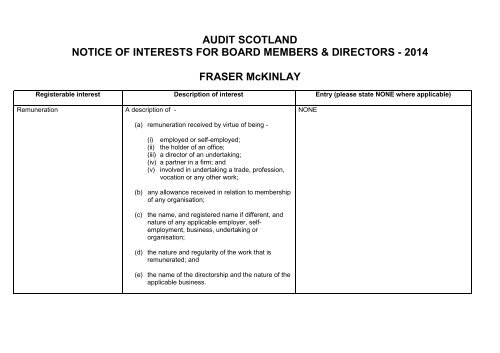 Register of interests - Fraser McKinlay - Audit Scotland