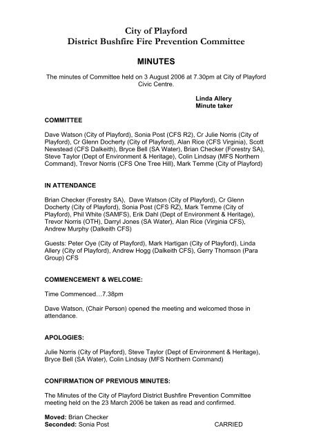 District Bushfire Prevention Committee Minutes 03 ... - City of Playford