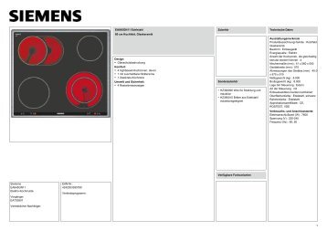 Siemens EA645GN11 Elektro-Kochmulde Vorgänger: EA730501 ...