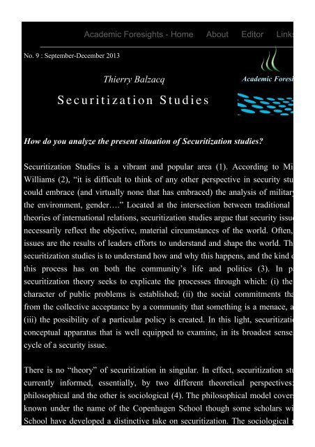 Securitization Studies - Academic Foresights