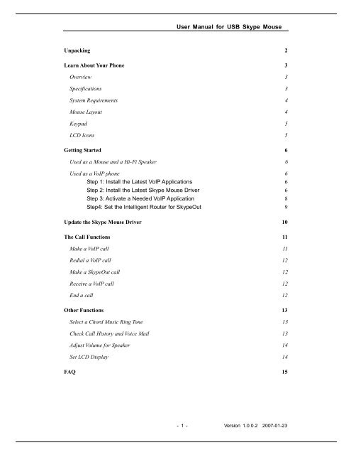 User Manual for USB Skype Mouse - Linksz.net