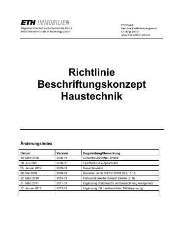 Richtlinie Beschriftungskonzept Haustechnik - Immobilien - ETH Zürich