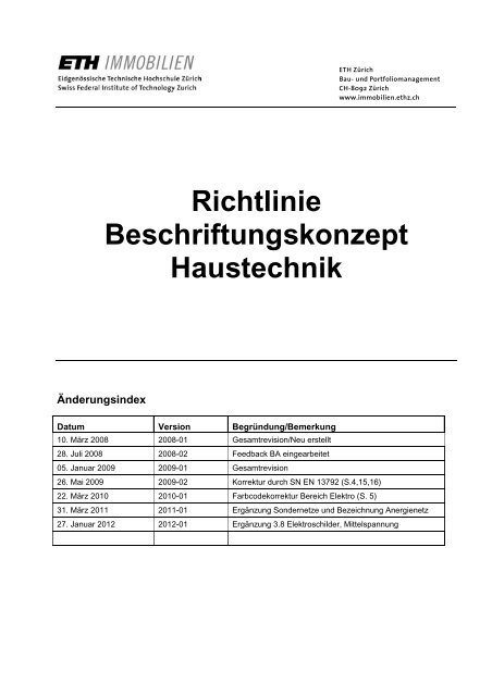 Richtlinie Beschriftungskonzept Haustechnik - Immobilien - ETH Zürich