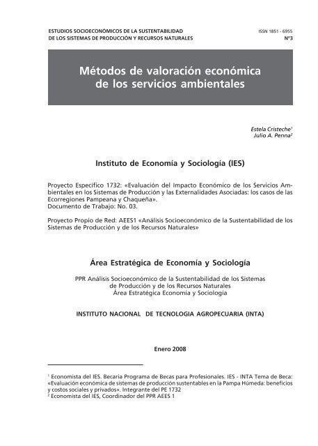 MÃ©todos de valoraciÃ³n econÃ³mica de los servicios ambientales