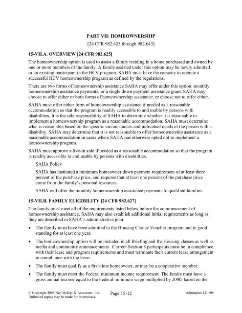 Page 15-1 Chapter 15 SPECIAL HOUSING TYPES [24 CFR 982 ...