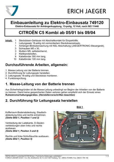 Einbauanleitung zu Elektro-Einbausatz 749120 - Rameder ...