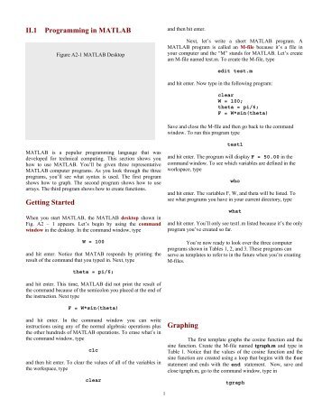 II.1 Programming in MATLAB Getting Started Graphing