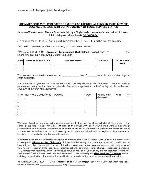 Annexure III â To be signed jointly by all legal ... - Tata Mutual Fund