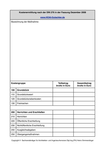 Formblatt DIN 276 12.2008