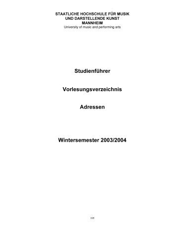 Wintersemester 2003/2004 - Staatliche Hochschule für Musik und ...