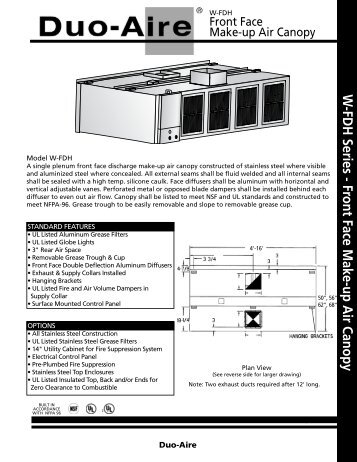 W -FDH Series - Front Face Make-up Air Canopy - Duo-Aire