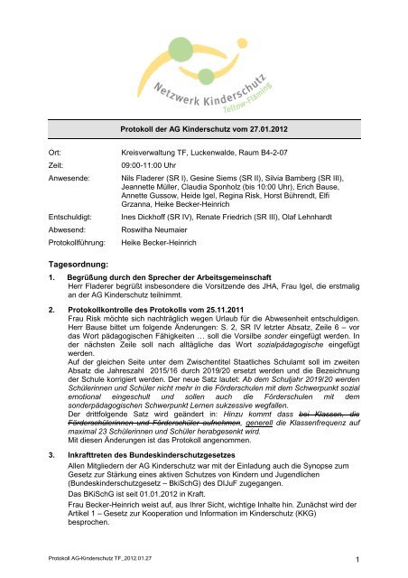 Protokoll der AG Kinderschutz vom 12.01.2012 - Landkreis Teltow ...
