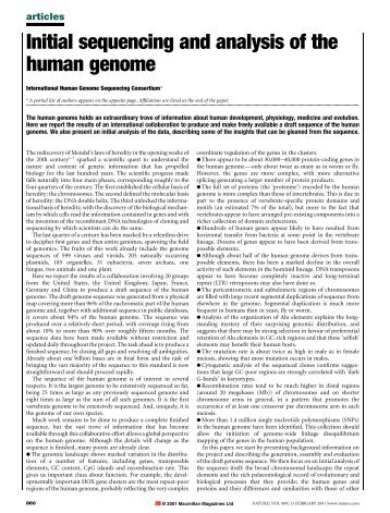 Initial sequencing and analysis of the human genome - Vitagenes