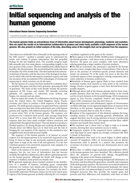 Initial sequencing and analysis of the human genome - Vitagenes