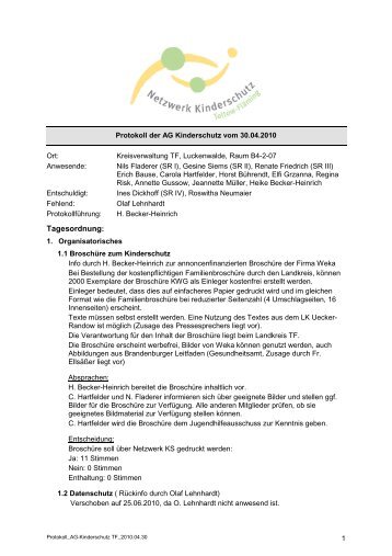 Protokoll der AG Kinderschutz vom 30.04.2010 - Landkreis Teltow ...