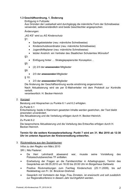 Protokoll der AG Kinderschutz vom 30.04.2010 - Landkreis Teltow ...