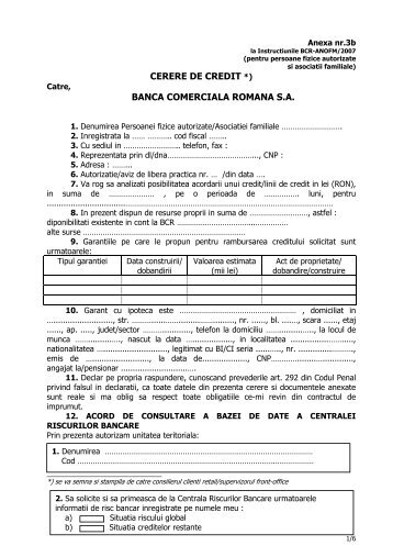 cerere de credit *) banca comerciala romana sa - ANOFM